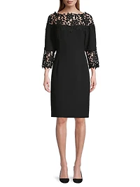 Lace-Trim Crepe Sheath Dress