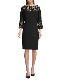 Lace-Trim Crepe Sheath Dress