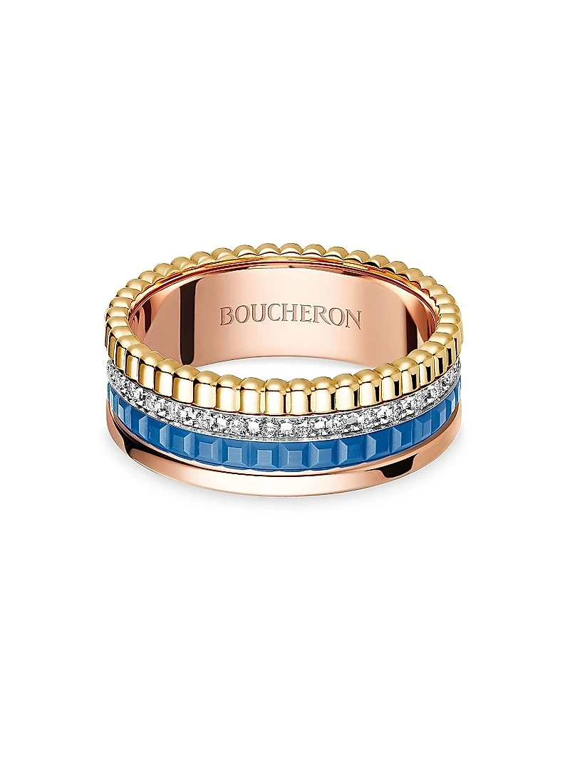 Quatre Blue Edition Tri-Tone 18K Gold, HyCeram & 0.24 TCW Diamond Ring