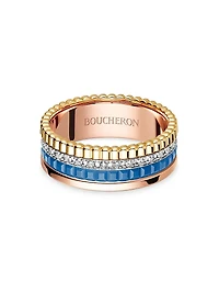 Quatre Blue Edition Tri-Tone 18K Gold, HyCeram & 0.24 TCW Diamond Ring