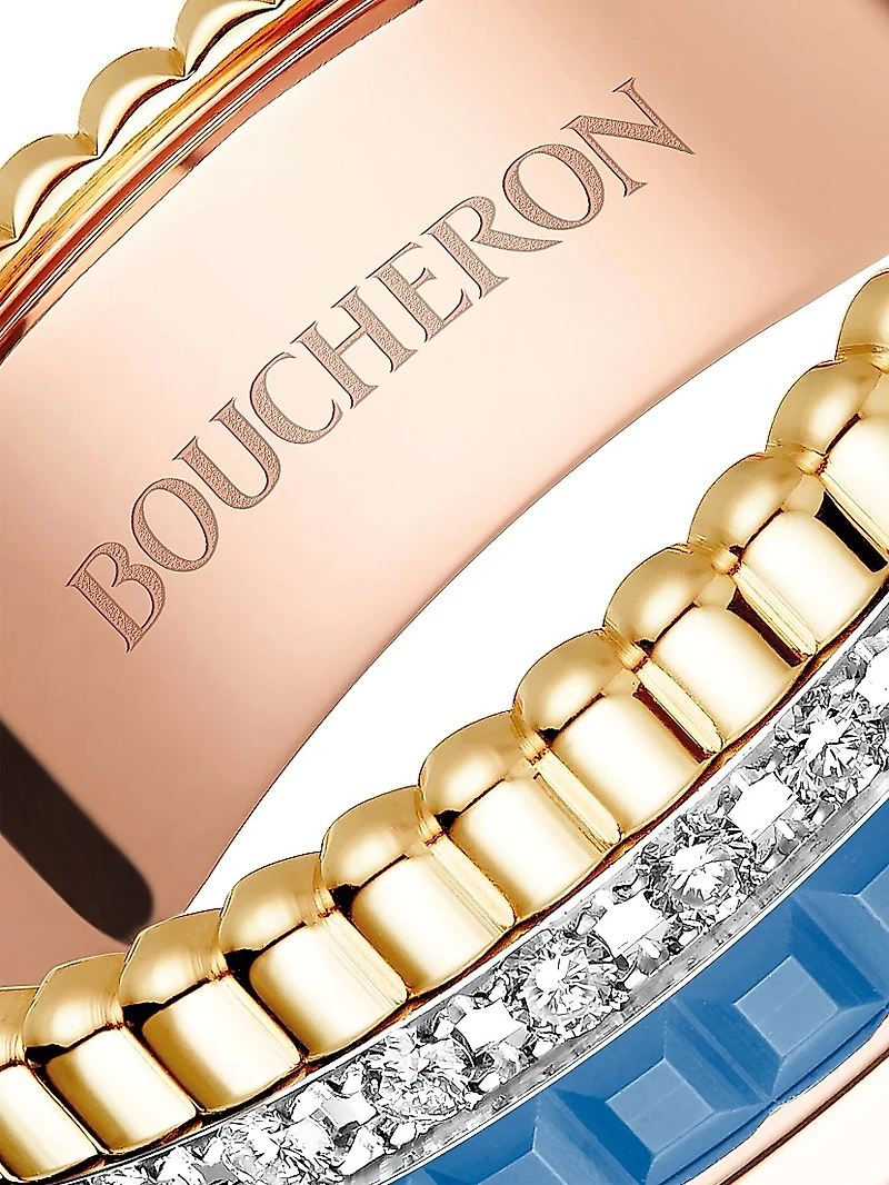 Quatre Blue Edition Tri-Tone 18K Gold, HyCeram & 0.24 TCW Diamond Ring