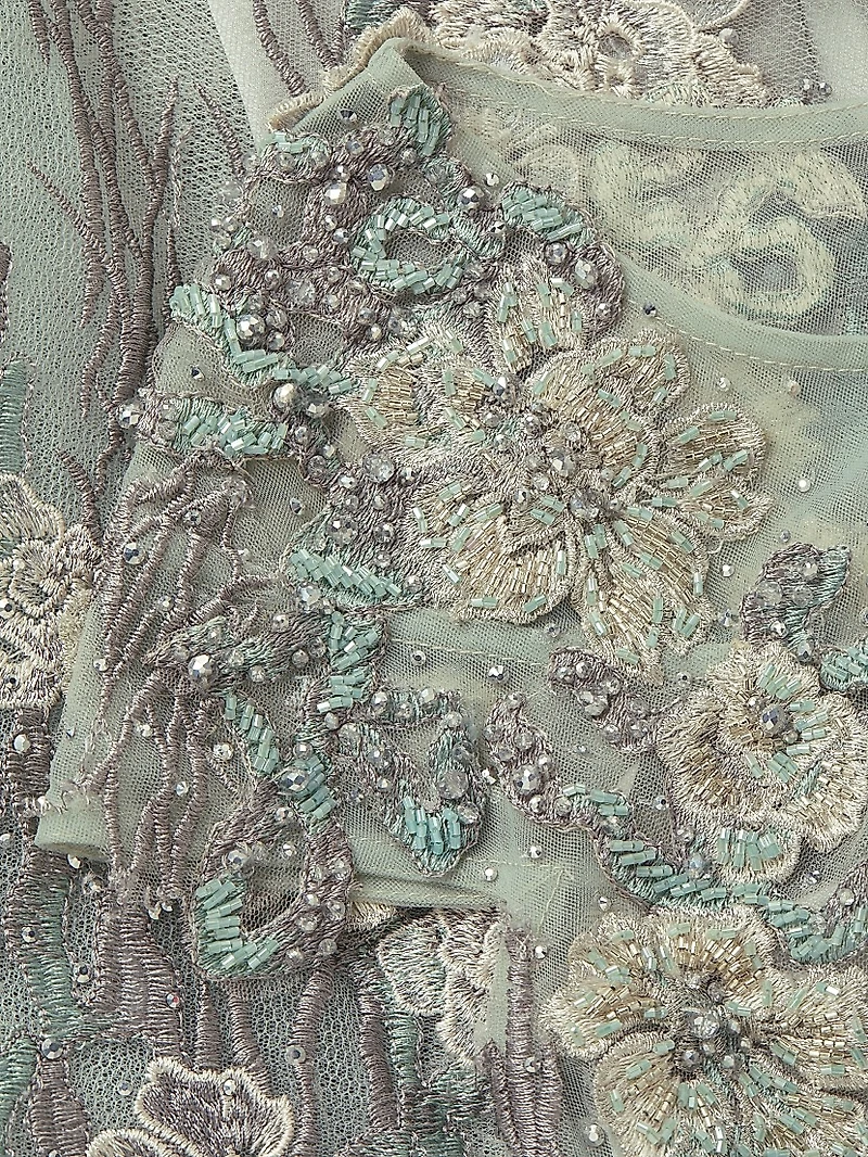 Cap-Sleeve Floral A-Line Gown