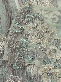 Cap-Sleeve Floral A-Line Gown