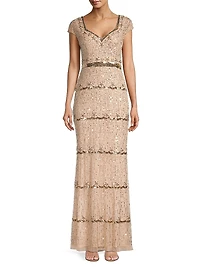 Embellished Cap Sleeve Gown