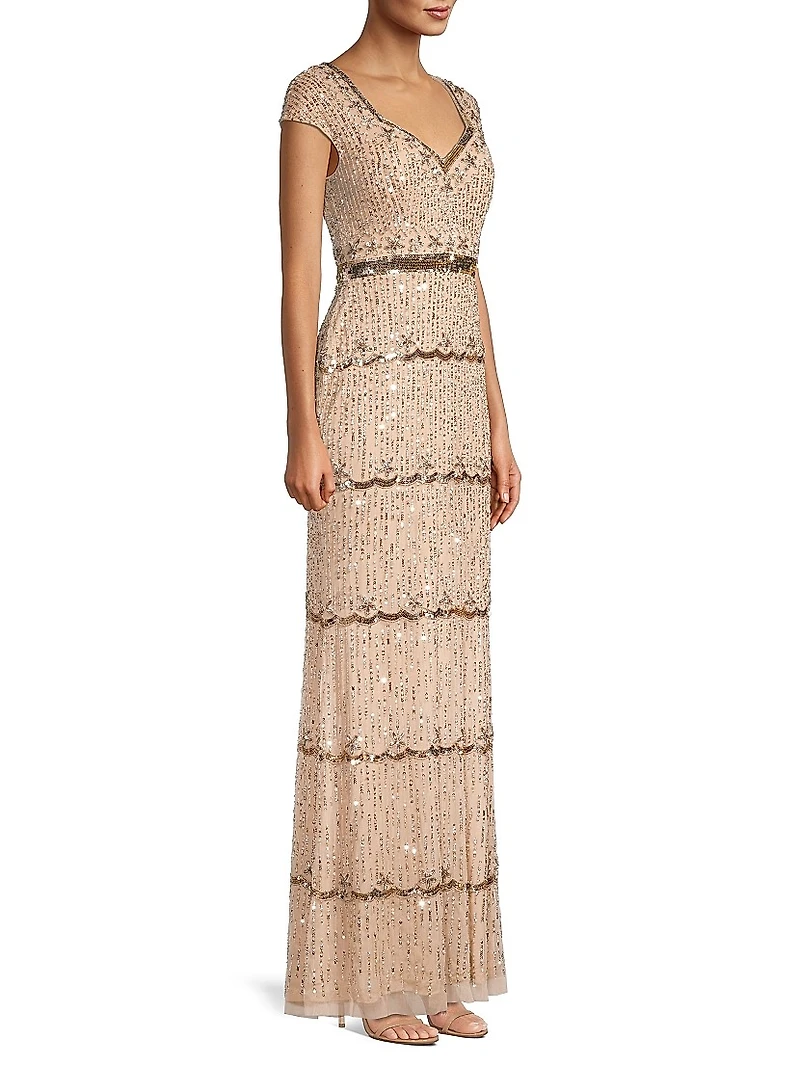 Embellished Cap Sleeve Gown