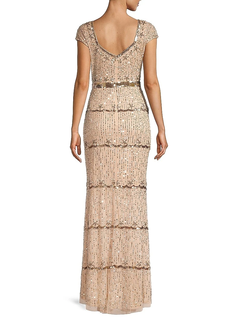 Embellished Cap Sleeve Gown