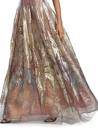 Feather Jacquard Fit-&-Flare Gown