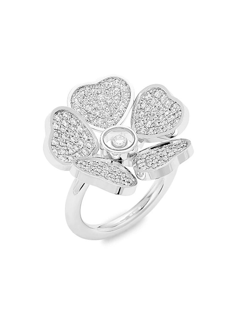 Happy Hearts Flowers 18K White Gold & Diamond Ring