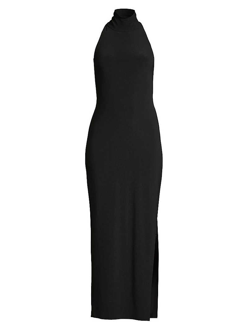 Halter Turtleneck Slit Gown