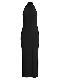 Halter Turtleneck Slit Gown