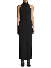 Halter Turtleneck Slit Gown