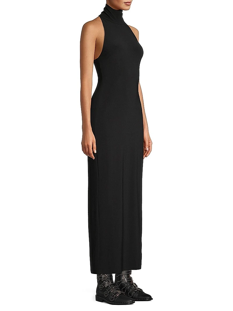 Halter Turtleneck Slit Gown