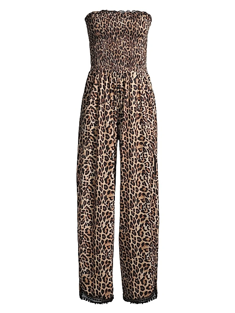 Harriet Leopard Strapless Coverup Jumpsuit
