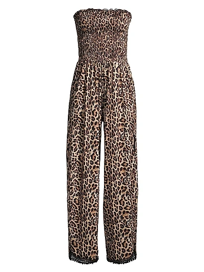 Harriet Leopard Strapless Coverup Jumpsuit