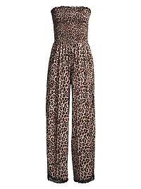 Harriet Leopard Strapless Coverup Jumpsuit