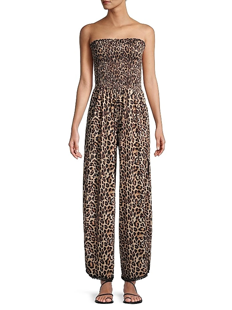 Harriet Leopard Strapless Coverup Jumpsuit