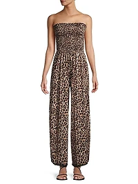 Harriet Leopard Strapless Coverup Jumpsuit