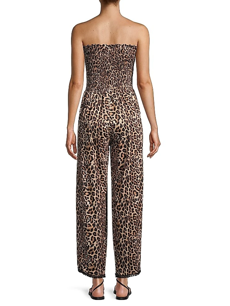 Harriet Leopard Strapless Coverup Jumpsuit
