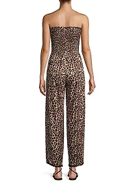 Harriet Leopard Strapless Coverup Jumpsuit