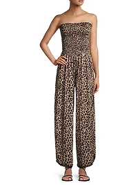 Harriet Leopard Strapless Coverup Jumpsuit