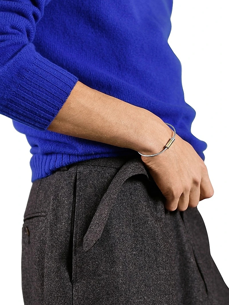 Unisex 7G Polished Bicolor Sterling Silver & 18K Yellow Gold Cable Bracelet