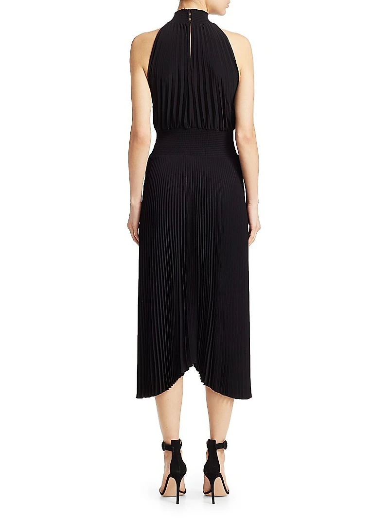 Renzo Plissé Halter Midi Dress