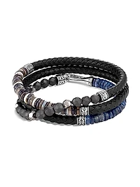 Chain Collection Multi-Stone, Sterling Silver & Leather Wrap Bracelet