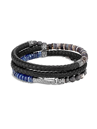 Chain Collection Multi-Stone, Sterling Silver & Leather Wrap Bracelet