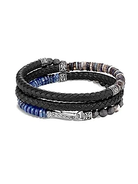 Chain Collection Multi-Stone, Sterling Silver & Leather Wrap Bracelet