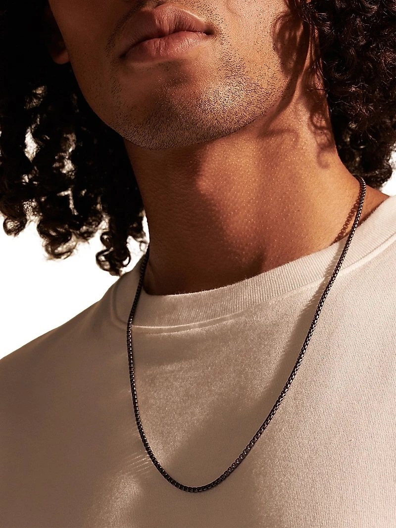 Chain Collection Classic Blackened Silver Box Chain Necklace