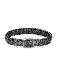 Chain Collection Black Rhodium-Plated Sterling Silver & Sapphire Icon Woven Bracelet
