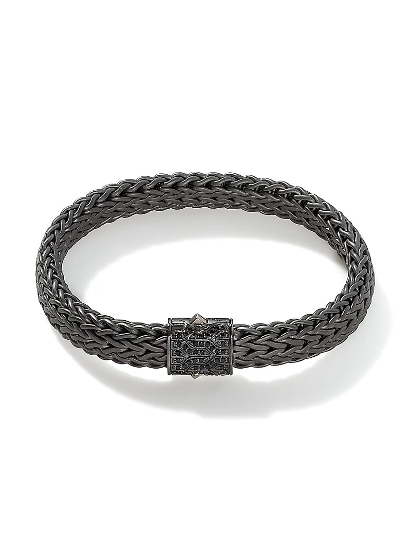 Chain Collection Black Rhodium-Plated Sterling Silver & Sapphire Icon Woven Bracelet