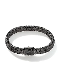 Chain Collection Black Rhodium-Plated Sterling Silver & Sapphire Icon Woven Bracelet