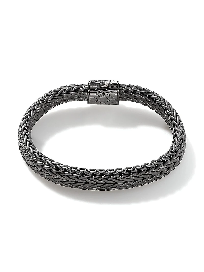 Chain Collection Black Rhodium-Plated Sterling Silver & Sapphire Icon Woven Bracelet