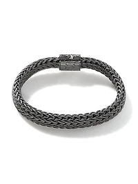 Chain Collection Black Rhodium-Plated Sterling Silver & Sapphire Icon Woven Bracelet