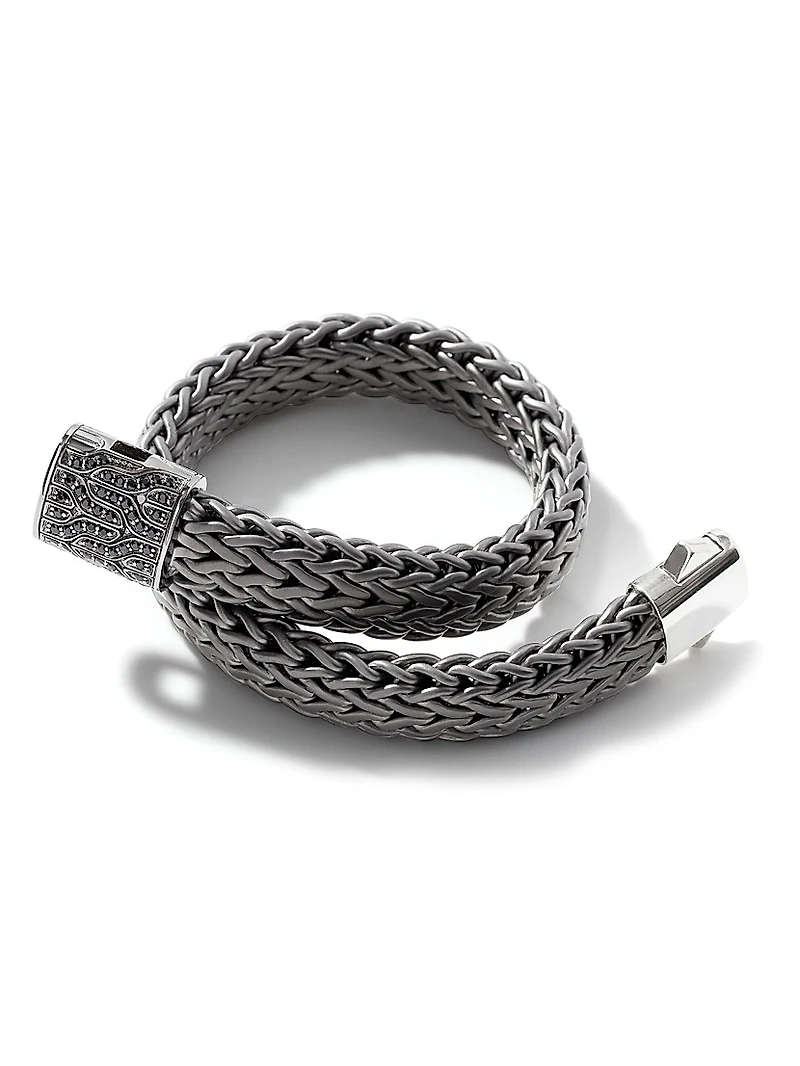 Chain Collection Black Rhodium-Plated Sterling Silver & Sapphire Icon Woven Bracelet