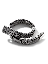 Chain Collection Black Rhodium-Plated Sterling Silver & Sapphire Icon Woven Bracelet