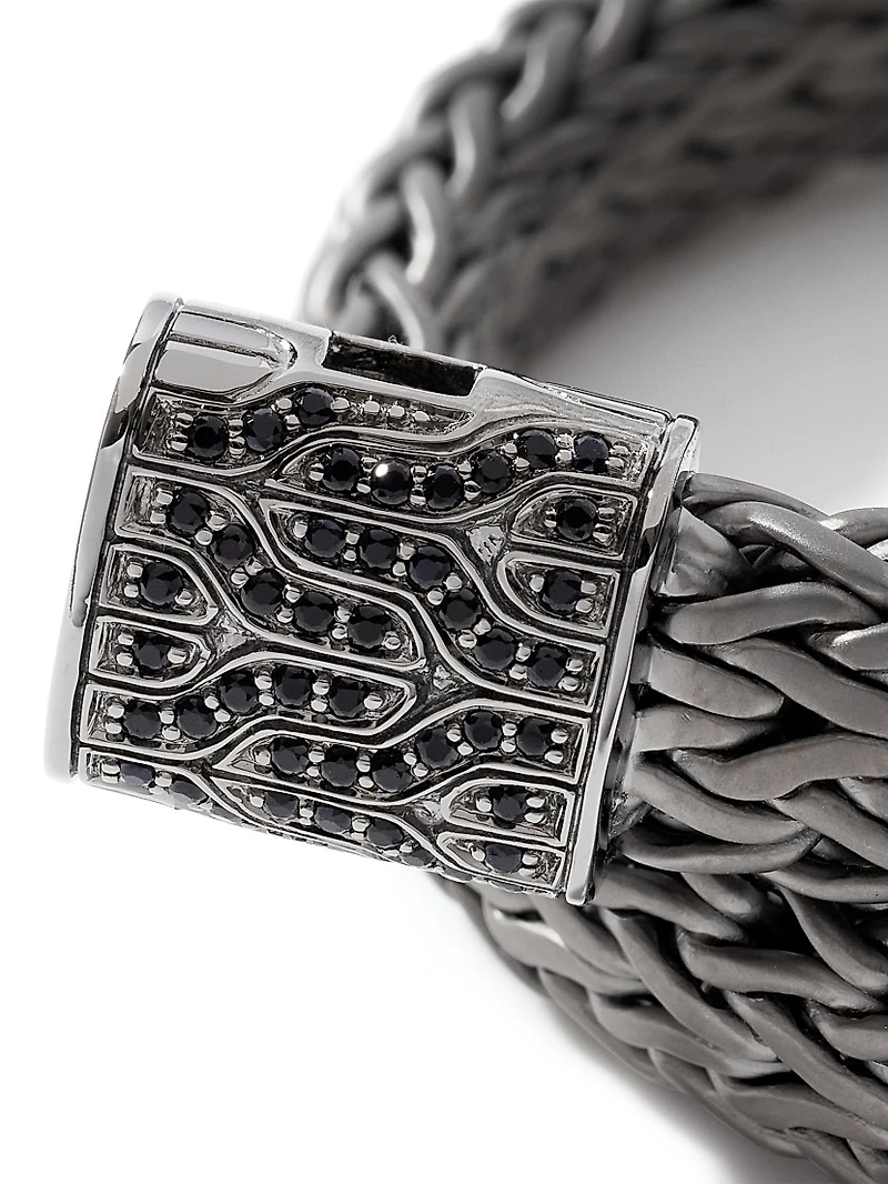 Chain Collection Black Rhodium-Plated Sterling Silver & Sapphire Icon Woven Bracelet