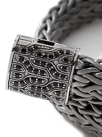 Chain Collection Black Rhodium-Plated Sterling Silver & Sapphire Icon Woven Bracelet