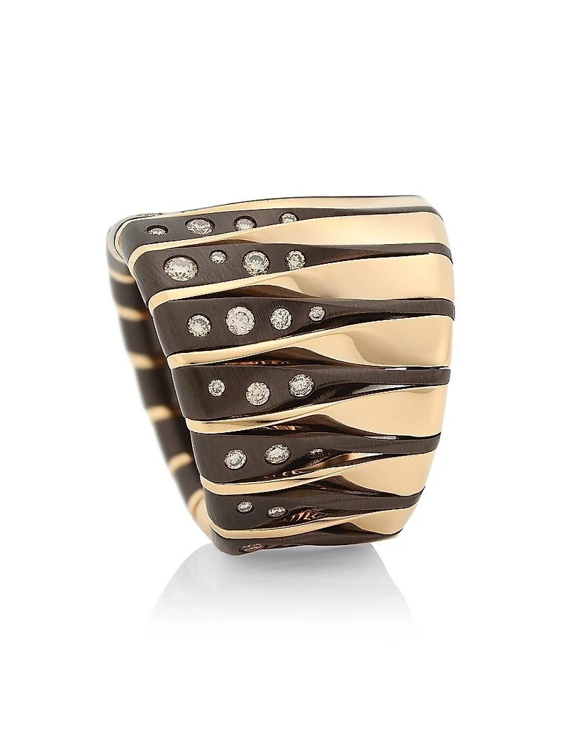 Coucher Du Soleil 18K Rose Gold, Bronze & Diamond Tapered Ring