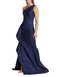 Metallic Jacquard One-Shoulder Gown