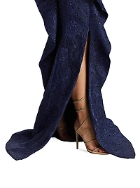 Metallic Jacquard One-Shoulder Gown