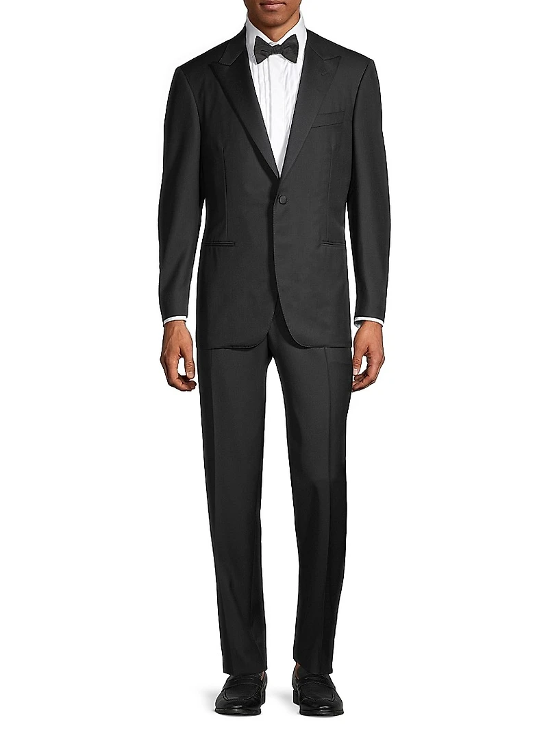 One-Button Peak Lapel Wool Suit