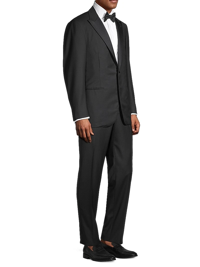 One-Button Peak Lapel Wool Suit