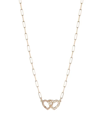 Double Coeurs R9 18K Rose Gold & Diamond Chain Necklace
