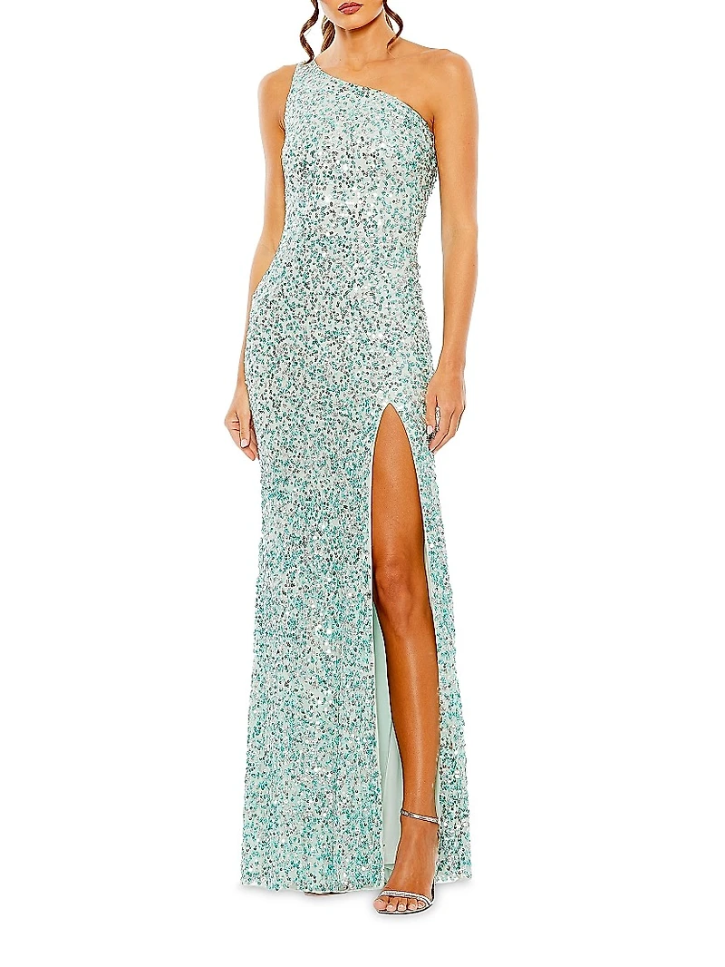One-Shoulder Beaded Gown
