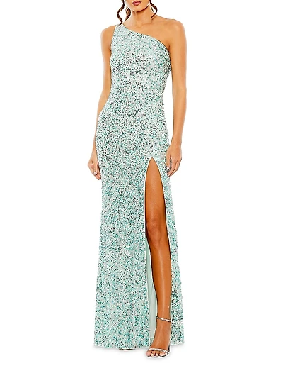One-Shoulder Beaded Gown