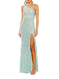 One-Shoulder Beaded Gown