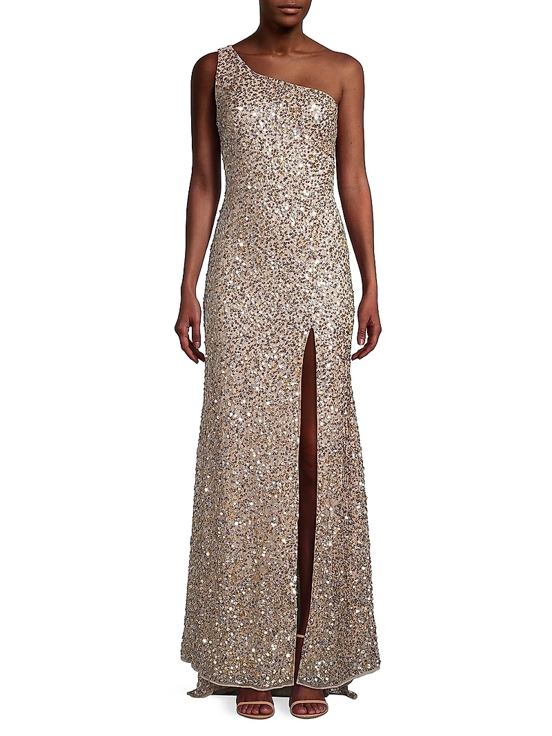One-Shoulder Beaded Gown