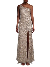 One-Shoulder Beaded Gown